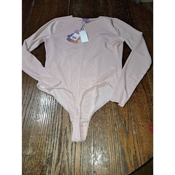 New XL Fabletics Yitty Bare A Mauve Mesh Me Smoothing Long Sleeve Thong Bodysuit - Picture 11 of 11